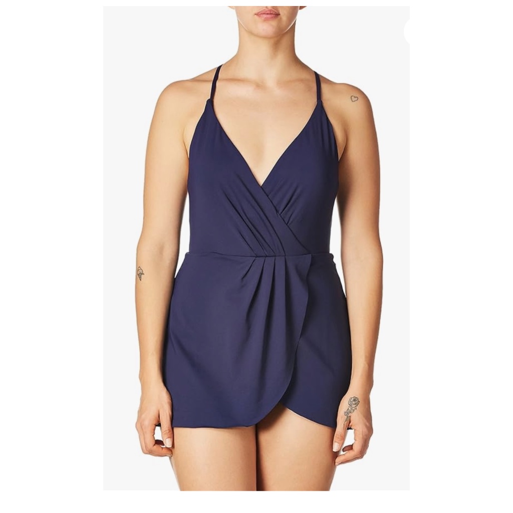 Nwt Anne Cole Navy Blue One Piece Swimsuit With Skirted Bottom Size 16